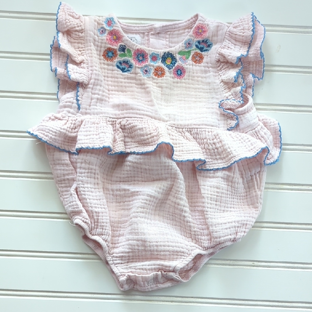 Mud Pie Light Pink Ruffled Baby Romper